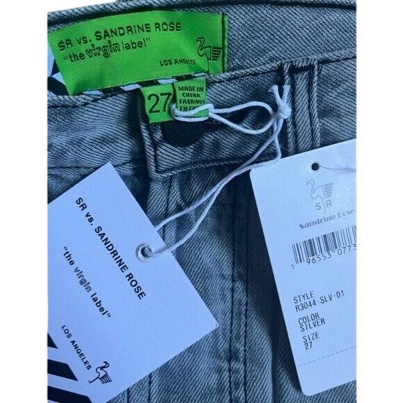 Free People Sandrine Rose Button Fly Drop Crotch Crop Jeans Gray Wide Leg NWT 27 - Picture 3 of 5